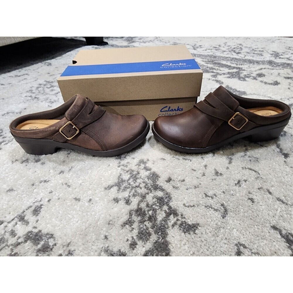 Clarks Women's Angie Braley Mule, BROWN Slate Leather Size 6.5 M - Picture 2 of 9